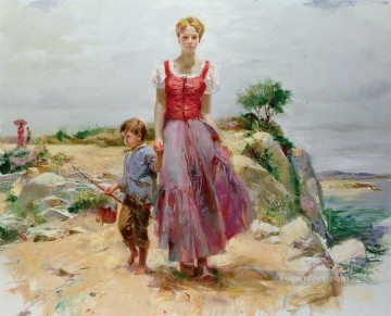 PD 母と息子 女性印象派 Oil Paintings